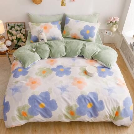 91家纺网 家纺一手货源 找家纺 （总）麦伦 2022新款棉加牛奶绒保暖四件套 小清新系列