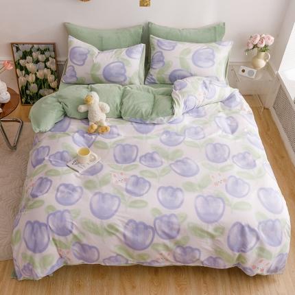 91家纺网 家纺一手货源 找家纺 麦伦 2022新款棉加牛奶绒保暖四件套 小清新系列 郁金小兔