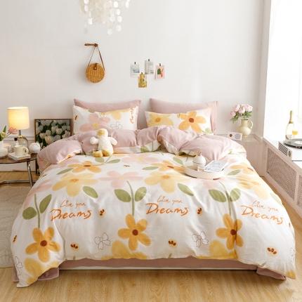 麦伦 2022新款棉加牛奶绒保暖四件套 小清新系列 安莉