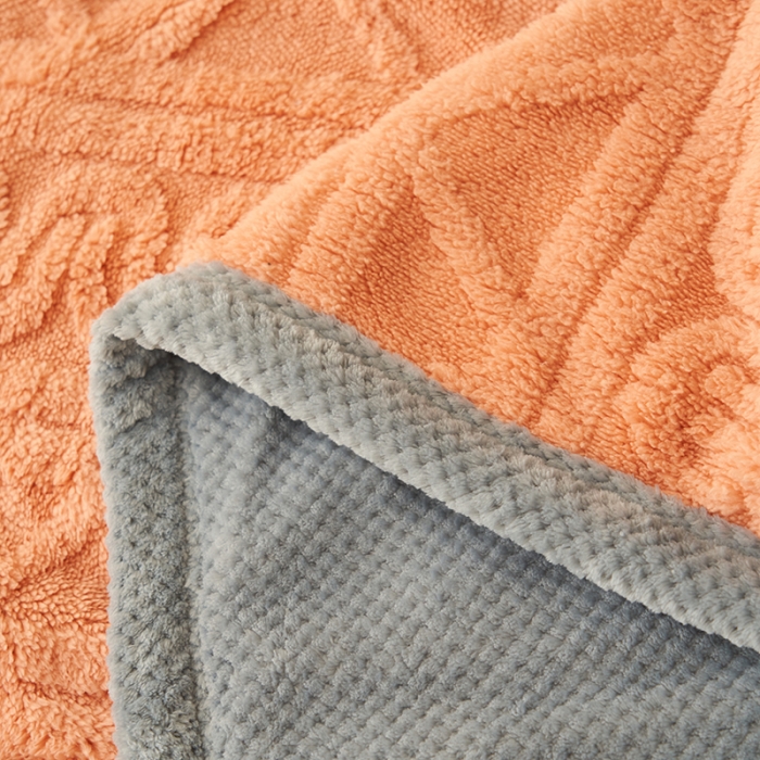 91家纺网 家纺一手货源 找家纺 21度C 2023新款塔复绒+贝贝绒双层复合毯 C条纹-焦糖橙