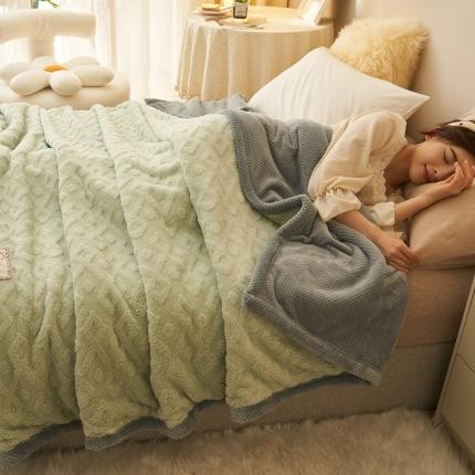 21度C 2023新款塔复绒+贝贝绒双层复合毯 凌角点-浅灰绿