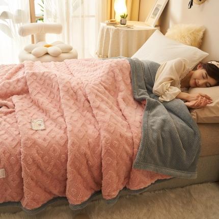21度C 2023新款塔复绒+贝贝绒双层复合毯 凌角点-珊瑚粉