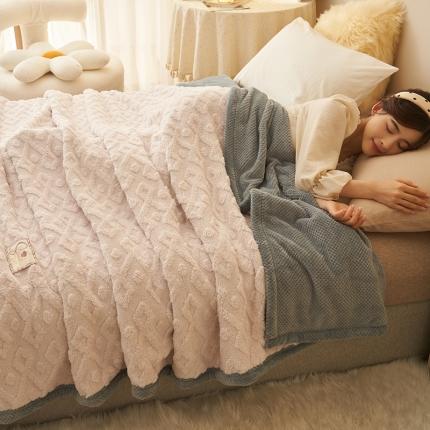 21度C 2023新款塔复绒+贝贝绒双层复合毯 凌角点-月光黄