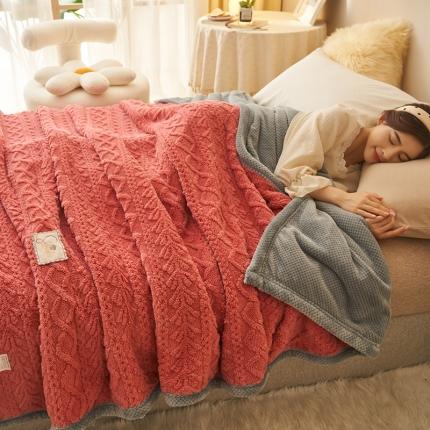 21度C 2023新款塔复绒+贝贝绒双层复合毯 麦穗花-赤红土