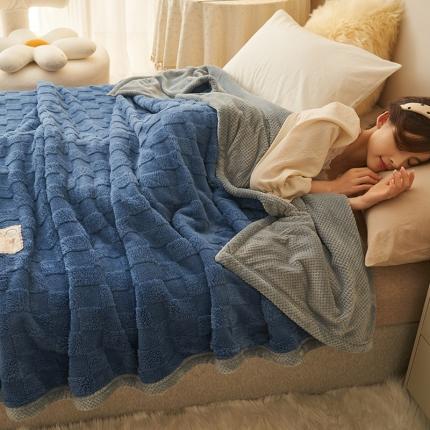 21度C 2023新款塔复绒+贝贝绒双层复合毯 棋盘格-深紫蓝