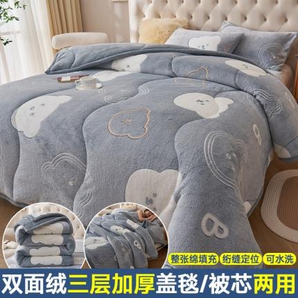 91家纺网 家纺一手货源 找家纺 21度C  新款保暖牛奶绒雪花绒贝贝绒系列复合被盖毯 梦幻乐熊