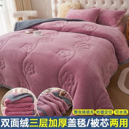 91家纺网 家纺一手货源 找家纺 21度C  新款保暖牛奶绒雪花绒贝贝绒系列复合被盖毯 藕粉