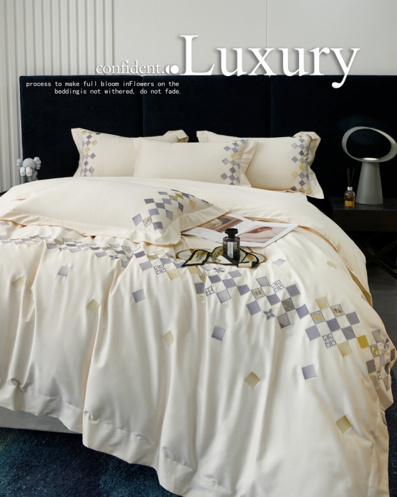 91家纺网 家纺一手货源 找家纺 总 宅家居 新款180支阿克苏长绒棉刺绣全棉四件套-芙尼系列