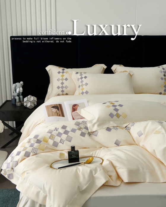 91家纺网 家纺一手货源 找家纺 总 宅家居 新款180支阿克苏长绒棉刺绣全棉四件套-芙尼系列