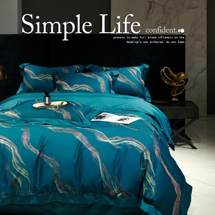 91家纺网 家纺一手货源 找家纺 宅家居140支色织提花高定长绒棉四件套-奢华系列奥维斯-宝蓝
