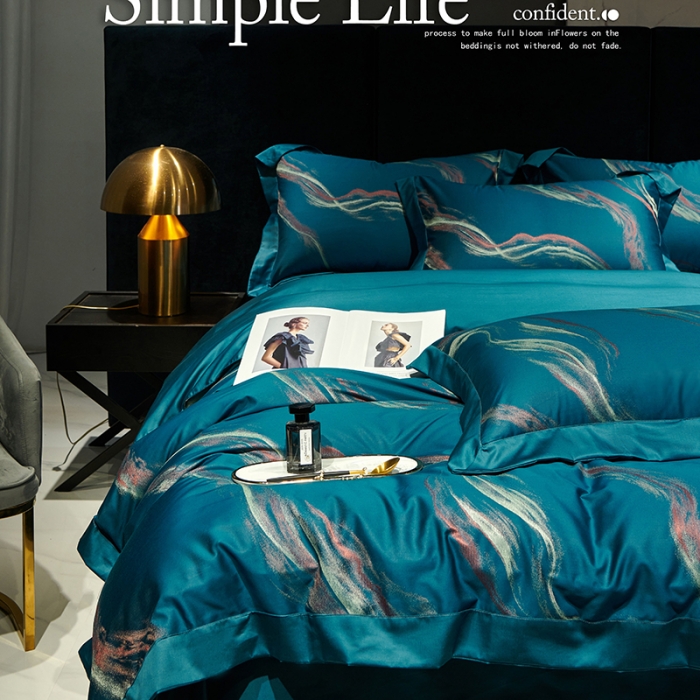 91家纺网 家纺一手货源 找家纺 宅家居140支色织提花高定长绒棉四件套-奢华系列奥维斯-宝蓝