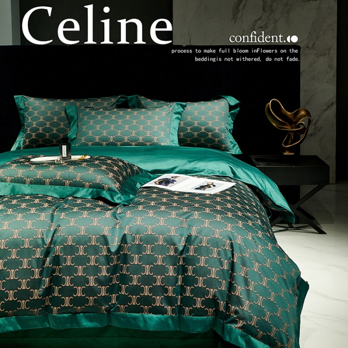 91家纺网 家纺一手货源 找家纺 宅家居140支色织提花高定长绒棉四件套-奢华系列 赛琳-墨绿