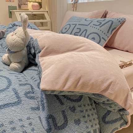 91家纺网 家纺一手货源 找家纺 奥汀洛2023加厚保暖泰迪绒提花全消光牛奶绒四件套-暖阳