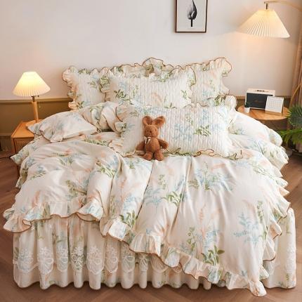 宜凡 2023新款四季款全棉夹棉床裙四件套 茗香玉露