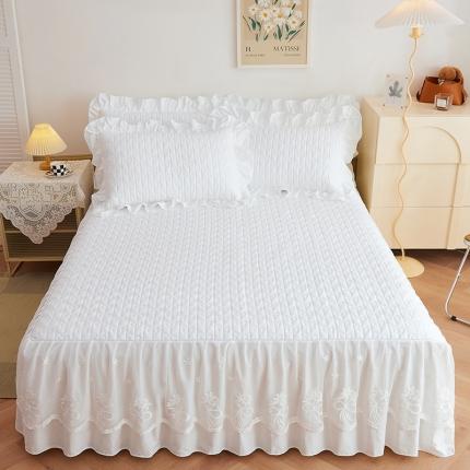 宜凡 2023新款四季款全棉夹棉床裙三件套 春禾集 瓷白