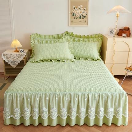 91家纺网 家纺一手货源 找家纺 宜凡 2023新款四季款全棉夹棉床裙三件套 春禾集 奶绿