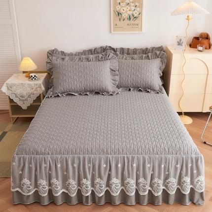 宜凡 2023新款四季款全棉夹棉床裙三件套 春禾集 月灰