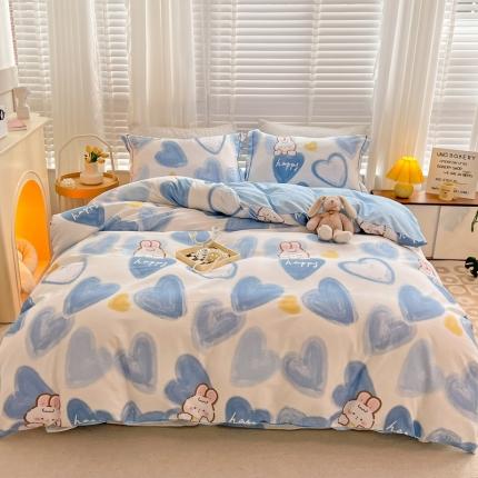 91家纺网 家纺一手货源 找家纺 乐童 全棉网红直播爆款吊边＋一字绣工艺款四件套（三）爱心小兔