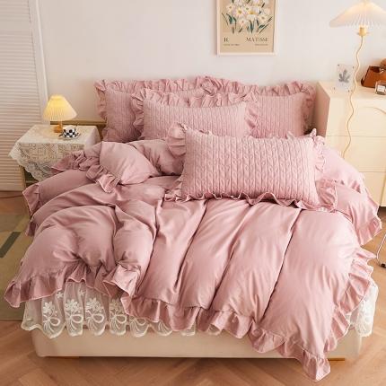 宜凡 2023新款四季款夹棉小清新床笠四件套 春禾集 莫奈粉