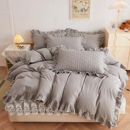 宜凡 2023新款四季款夹棉小清新床笠四件套 春禾集 月灰