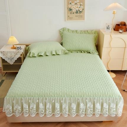 91家纺网 家纺一手货源 找家纺 宜凡 2023新款四季款夹棉小清新床笠三件套 春禾集 奶绿