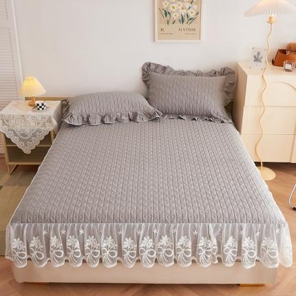 91家纺网 家纺一手货源 找家纺 宜凡 2023新款四季款夹棉小清新床笠三件套 春禾集 月灰