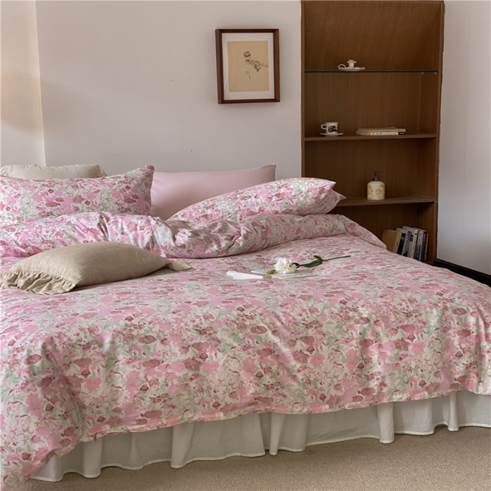 91家纺网 家纺一手货源 找家纺 棉眠 2022新款40支纯棉四件套复古花园 和风-粉