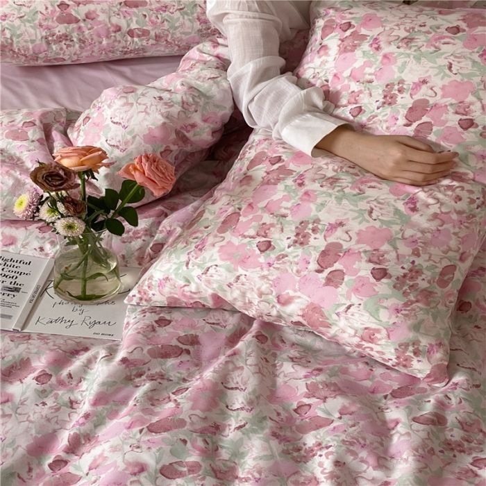 91家纺网 家纺一手货源 找家纺 棉眠 2022新款40支纯棉四件套复古花园 和风-粉