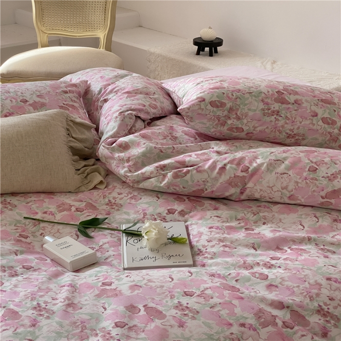 91家纺网 家纺一手货源 找家纺 棉眠 2022新款40支纯棉四件套复古花园 和风-粉