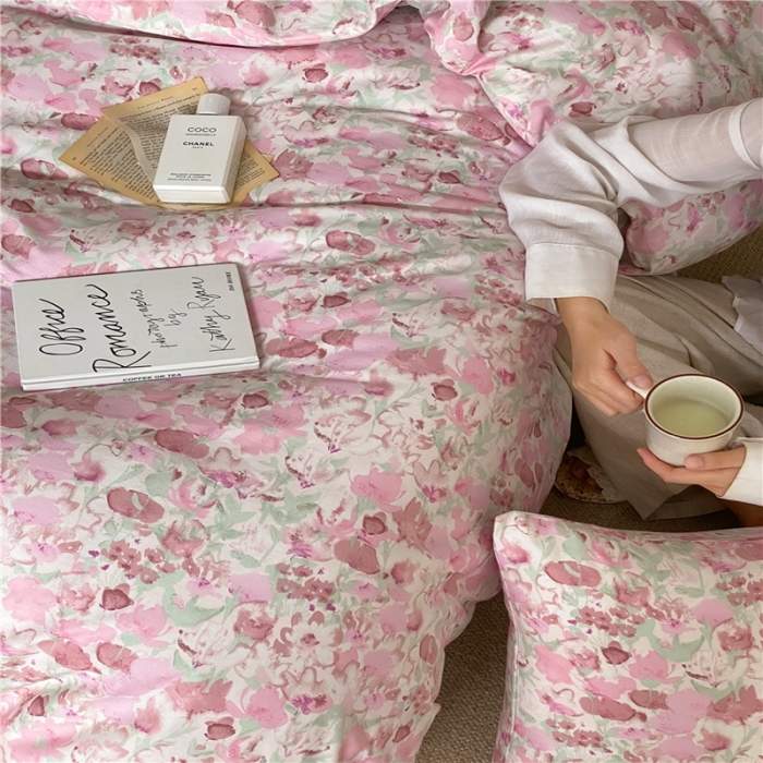 91家纺网 家纺一手货源 找家纺 棉眠 2022新款40支纯棉四件套复古花园 和风-粉
