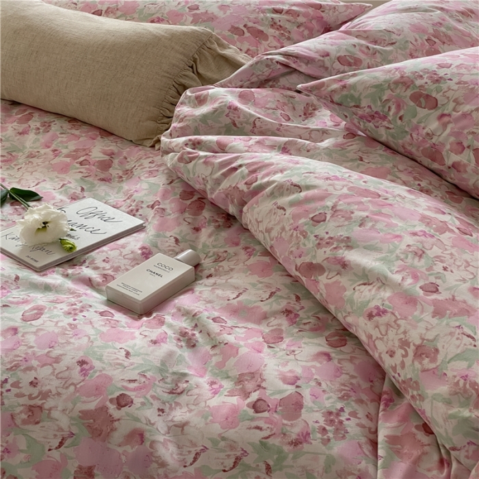 91家纺网 家纺一手货源 找家纺 棉眠 2022新款40支纯棉四件套复古花园 和风-粉