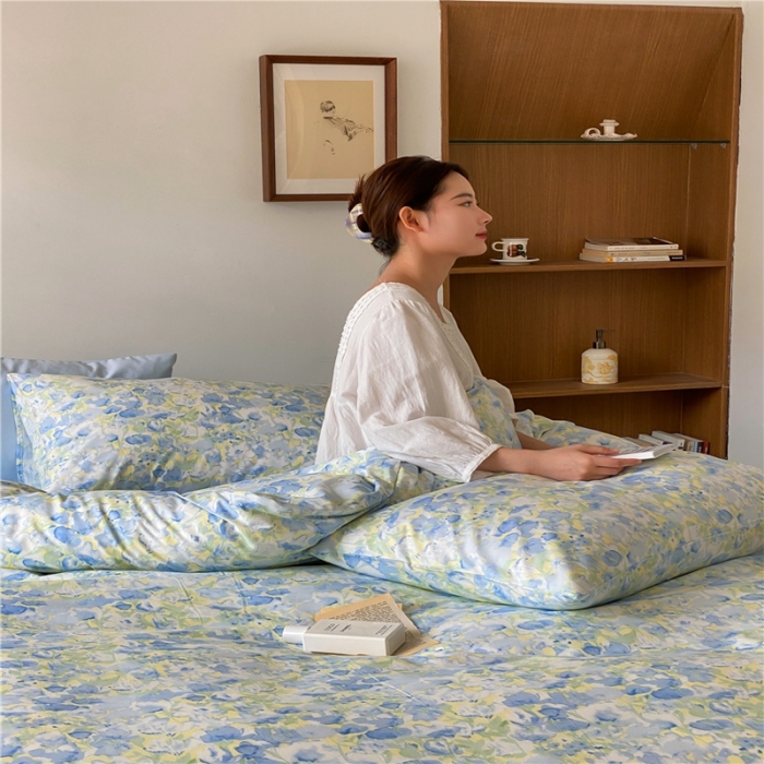 91家纺网 家纺一手货源 找家纺 棉眠 2022新款40支纯棉四件套复古花园 和风-蓝