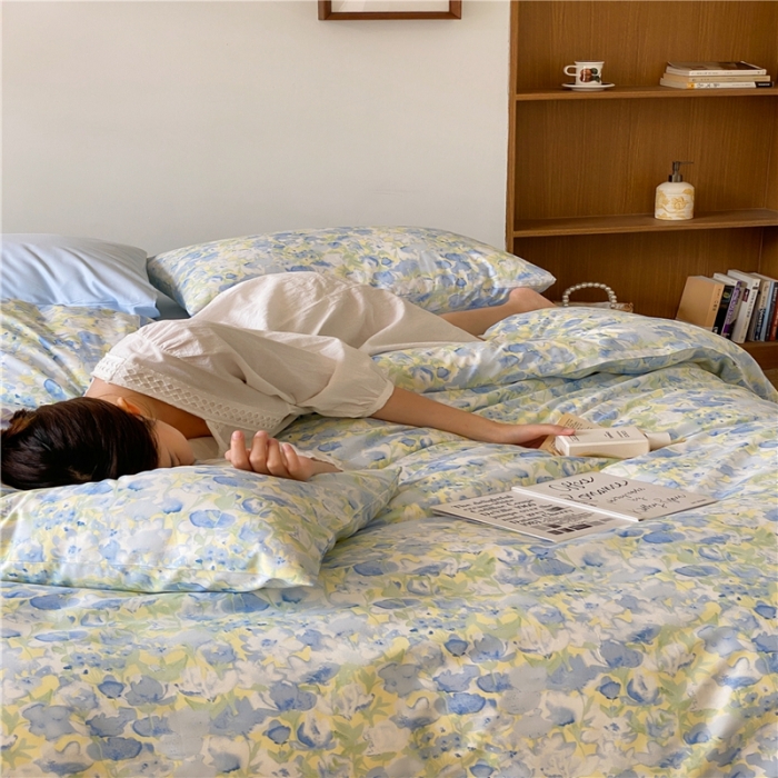 91家纺网 家纺一手货源 找家纺 棉眠 2022新款40支纯棉四件套复古花园 和风-蓝