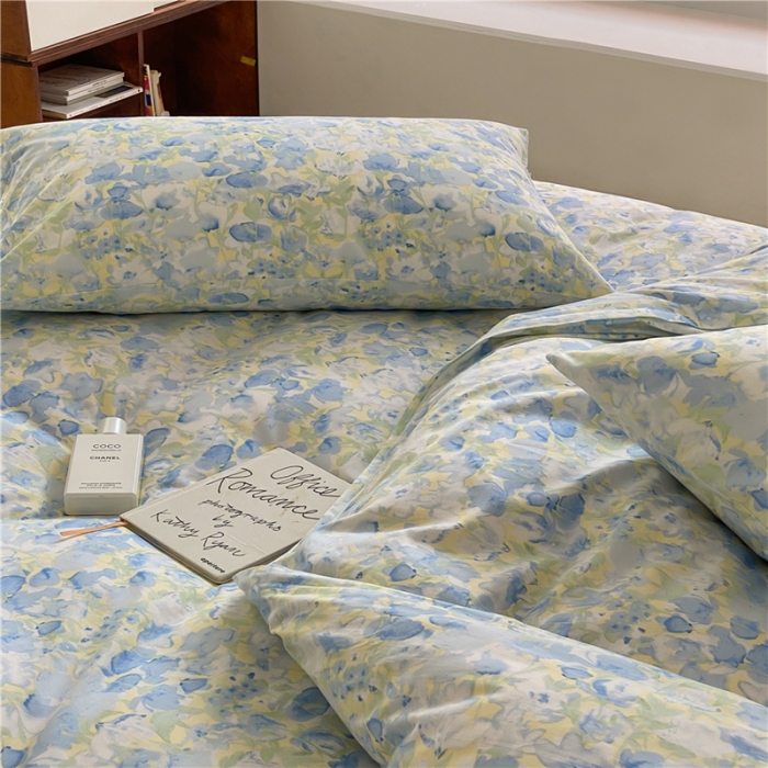 91家纺网 家纺一手货源 找家纺 棉眠 2022新款40支纯棉四件套复古花园 和风-蓝