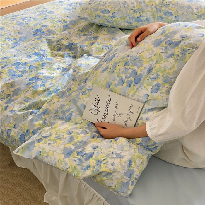 91家纺网 家纺一手货源 找家纺 棉眠 2022新款40支纯棉四件套复古花园 和风-蓝