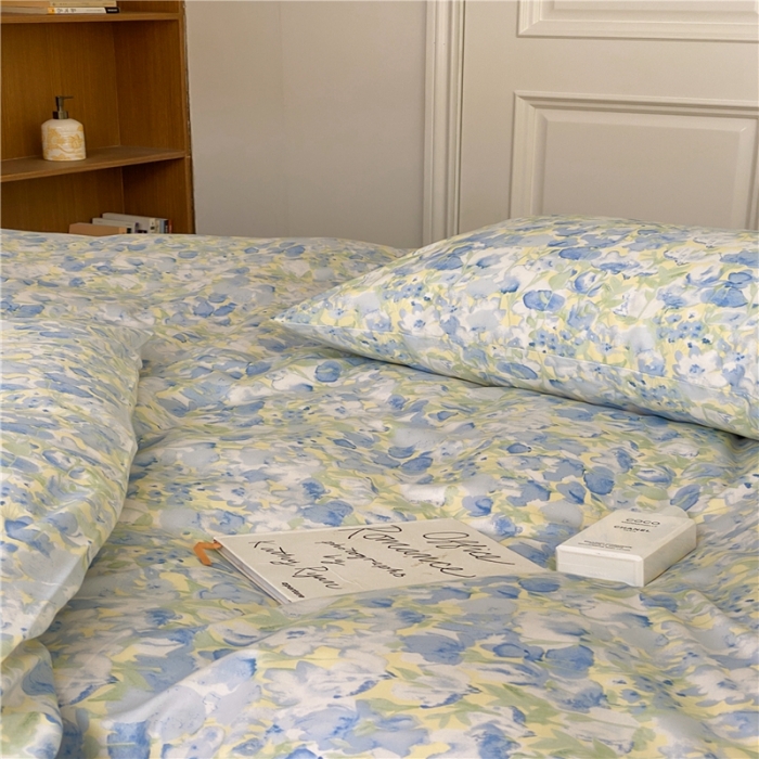 91家纺网 家纺一手货源 找家纺 棉眠 2022新款40支纯棉四件套复古花园 和风-蓝