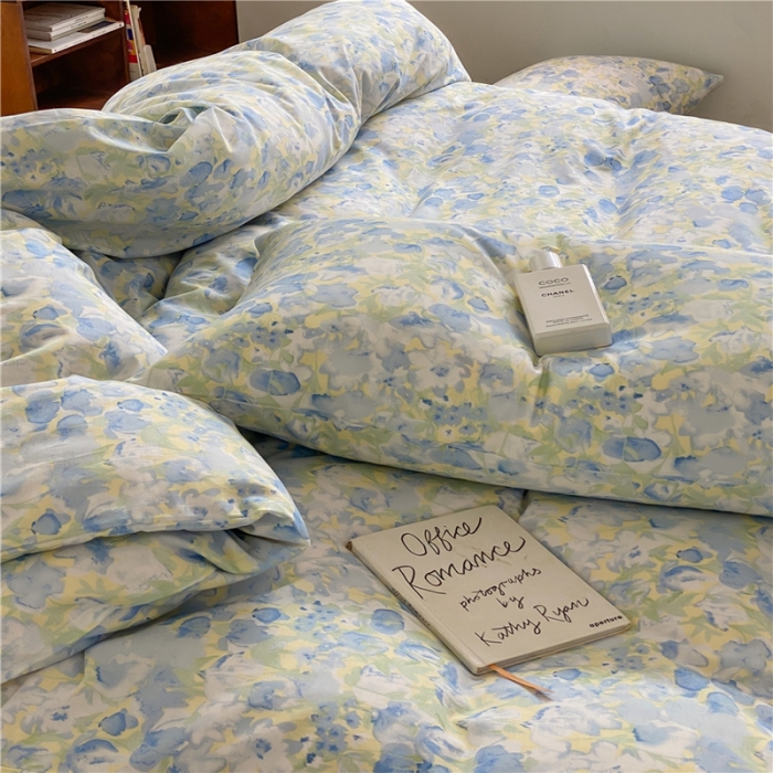 91家纺网 家纺一手货源 找家纺 棉眠 2022新款40支纯棉四件套复古花园 和风-蓝