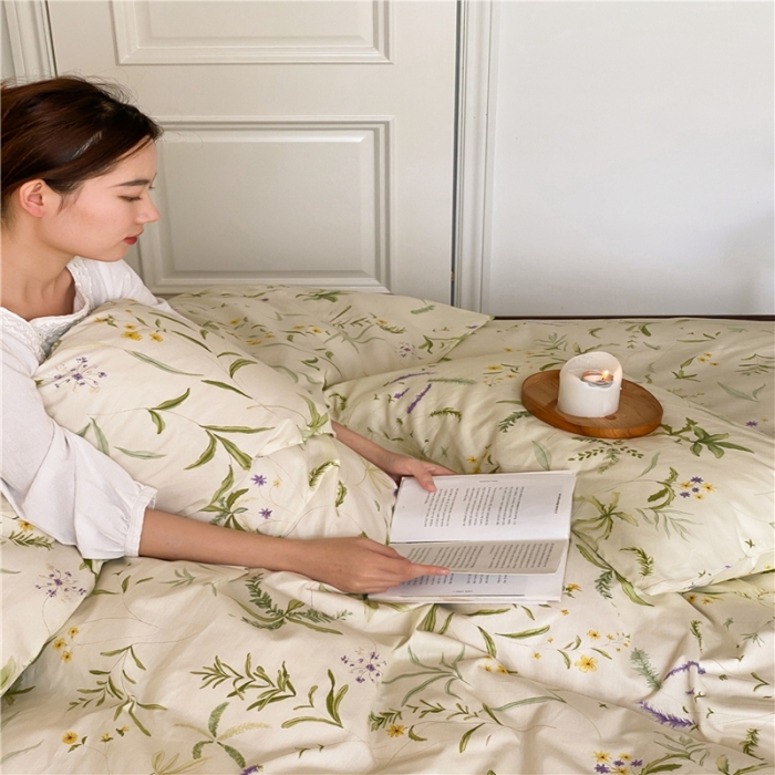 91家纺网 家纺一手货源 找家纺 棉眠 2022新款40支纯棉四件套复古花园 绿町