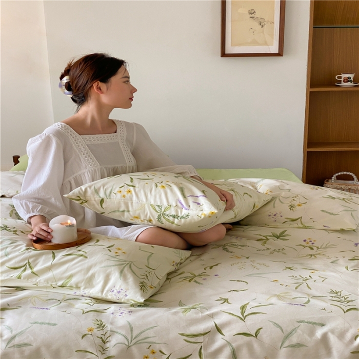 91家纺网 家纺一手货源 找家纺 棉眠 2022新款40支纯棉四件套复古花园 绿町