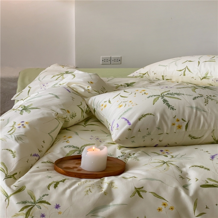 91家纺网 家纺一手货源 找家纺 棉眠 2022新款40支纯棉四件套复古花园 绿町