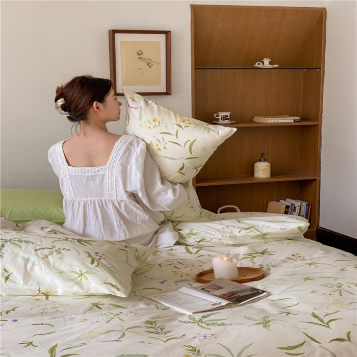 91家纺网 家纺一手货源 找家纺 棉眠 2022新款40支纯棉四件套复古花园 绿町