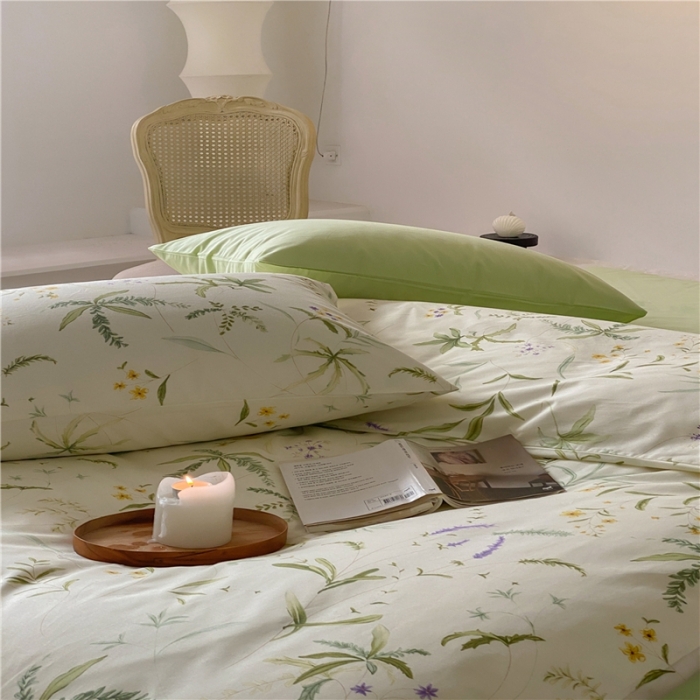 91家纺网 家纺一手货源 找家纺 棉眠 2022新款40支纯棉四件套复古花园 绿町