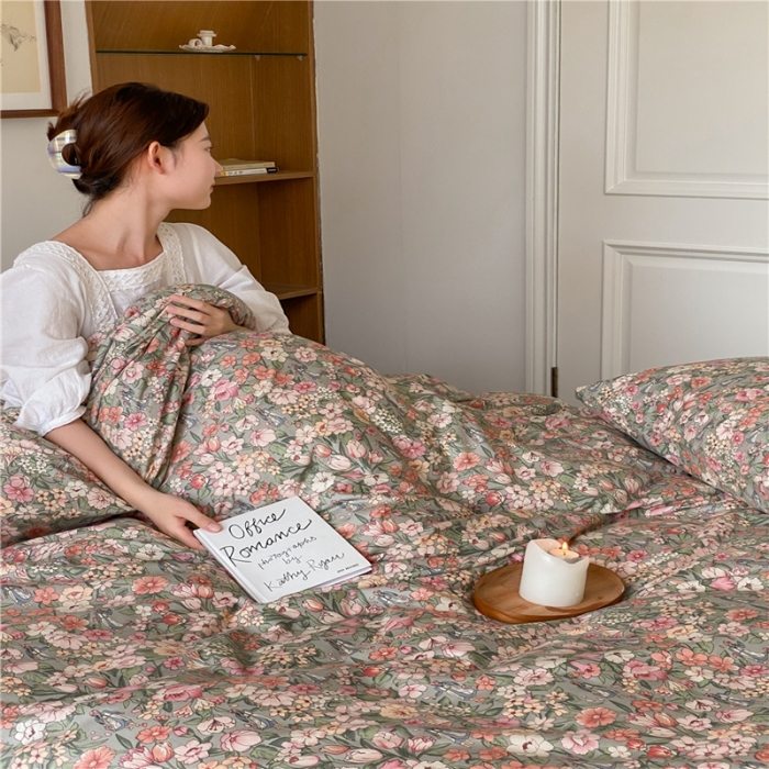 91家纺网 家纺一手货源 找家纺 棉眠 2022新款40支纯棉四件套复古花园 秋之舞