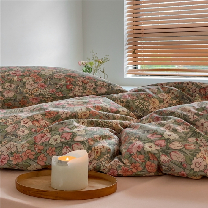 91家纺网 家纺一手货源 找家纺 棉眠 2022新款40支纯棉四件套复古花园 秋之舞