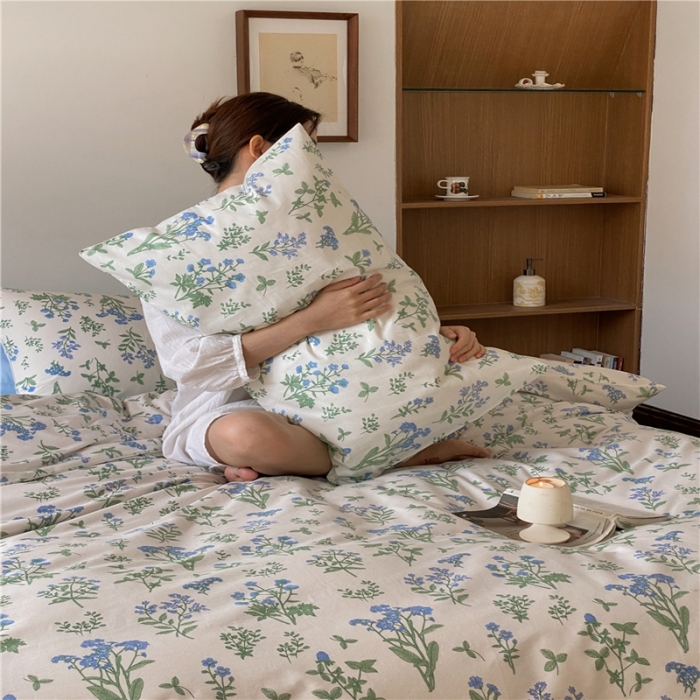 91家纺网 家纺一手货源 找家纺 棉眠 2022新款40支纯棉四件套复古花园 碎冰蓝