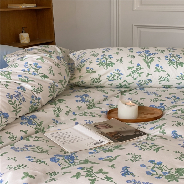 91家纺网 家纺一手货源 找家纺 棉眠 2022新款40支纯棉四件套复古花园 碎冰蓝