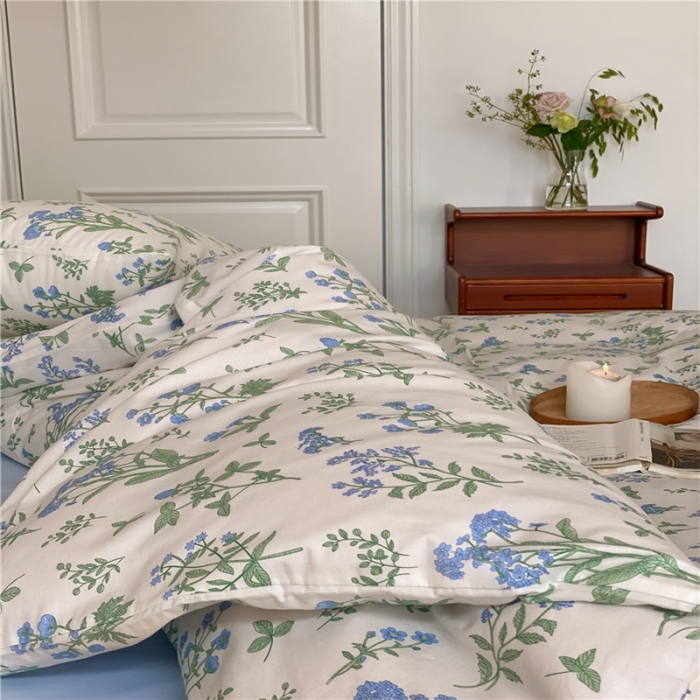 91家纺网 家纺一手货源 找家纺 棉眠 2022新款40支纯棉四件套复古花园 碎冰蓝