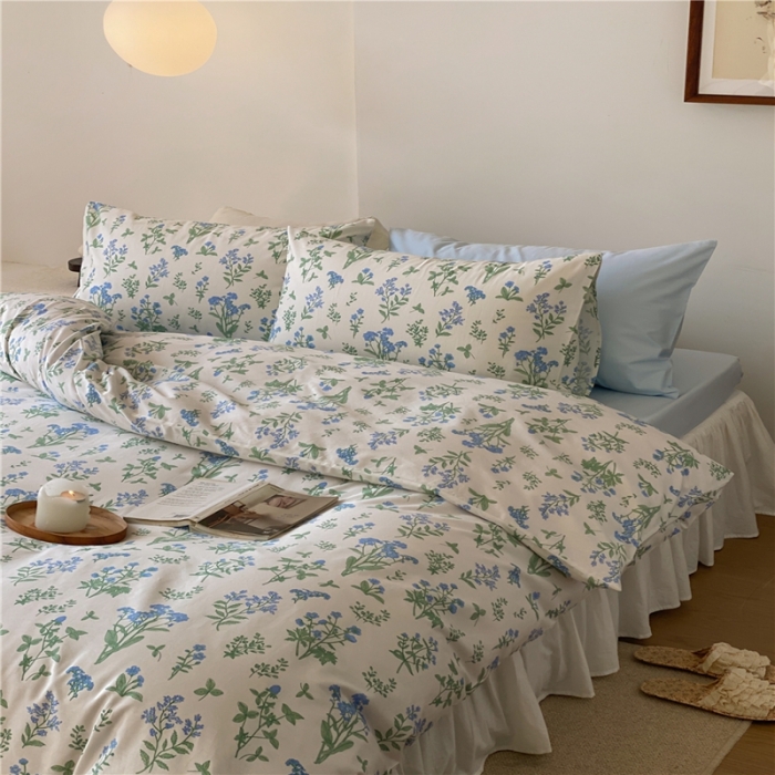 91家纺网 家纺一手货源 找家纺 棉眠 2022新款40支纯棉四件套复古花园 碎冰蓝