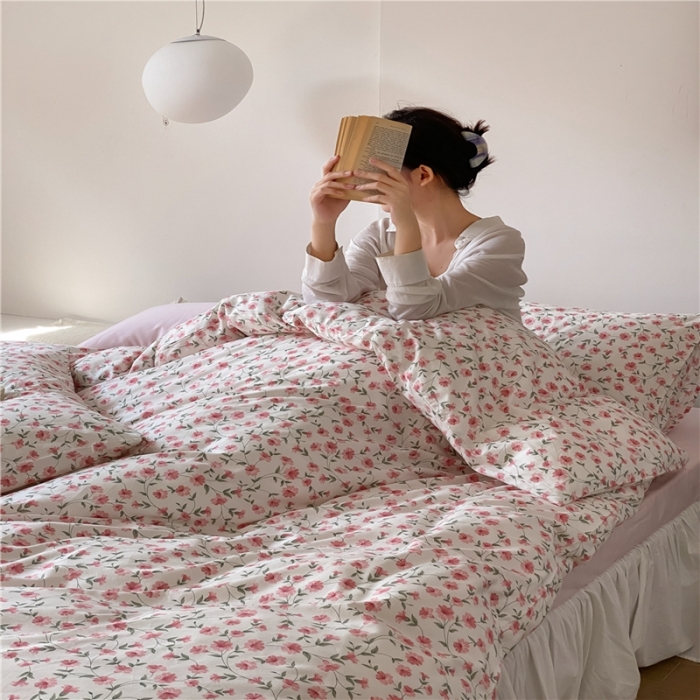 91家纺网 家纺一手货源 找家纺 棉眠 2022新款40支纯棉四件套复古花园 樱花雨