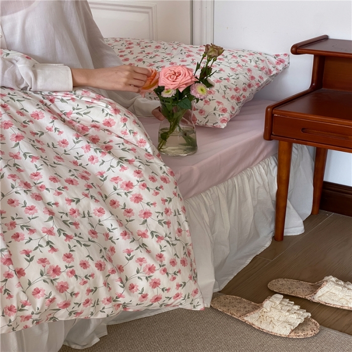 91家纺网 家纺一手货源 找家纺 棉眠 2022新款40支纯棉四件套复古花园 樱花雨
